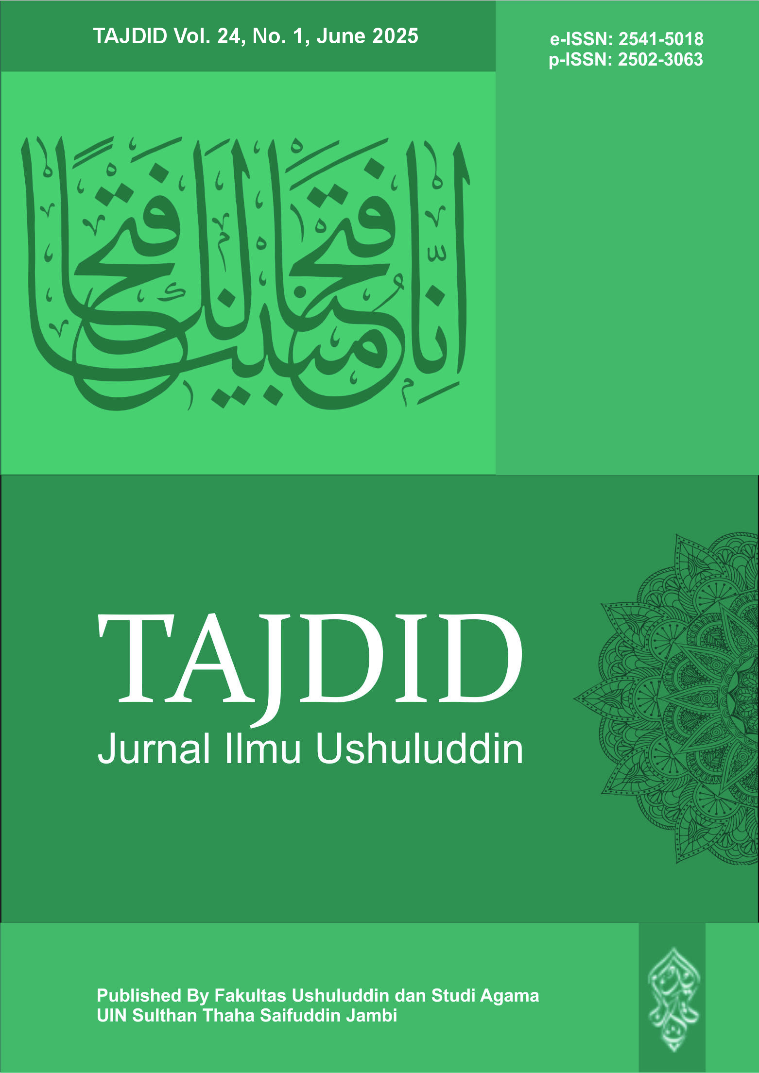 					View Vol. 24 No. 1 (2025): Kajian Ilmu Ushuluddin dan Studi Agama
				